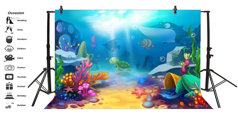 LFEEY 10x8ft Under The Sea Backdrop for Photoshoot Underwater World Theme Party Underwater Fishes Seabed Wonderland Background Kids Baby Shower Birthday Party Decor Newborn Portrait Photo Booth Props - Image 2